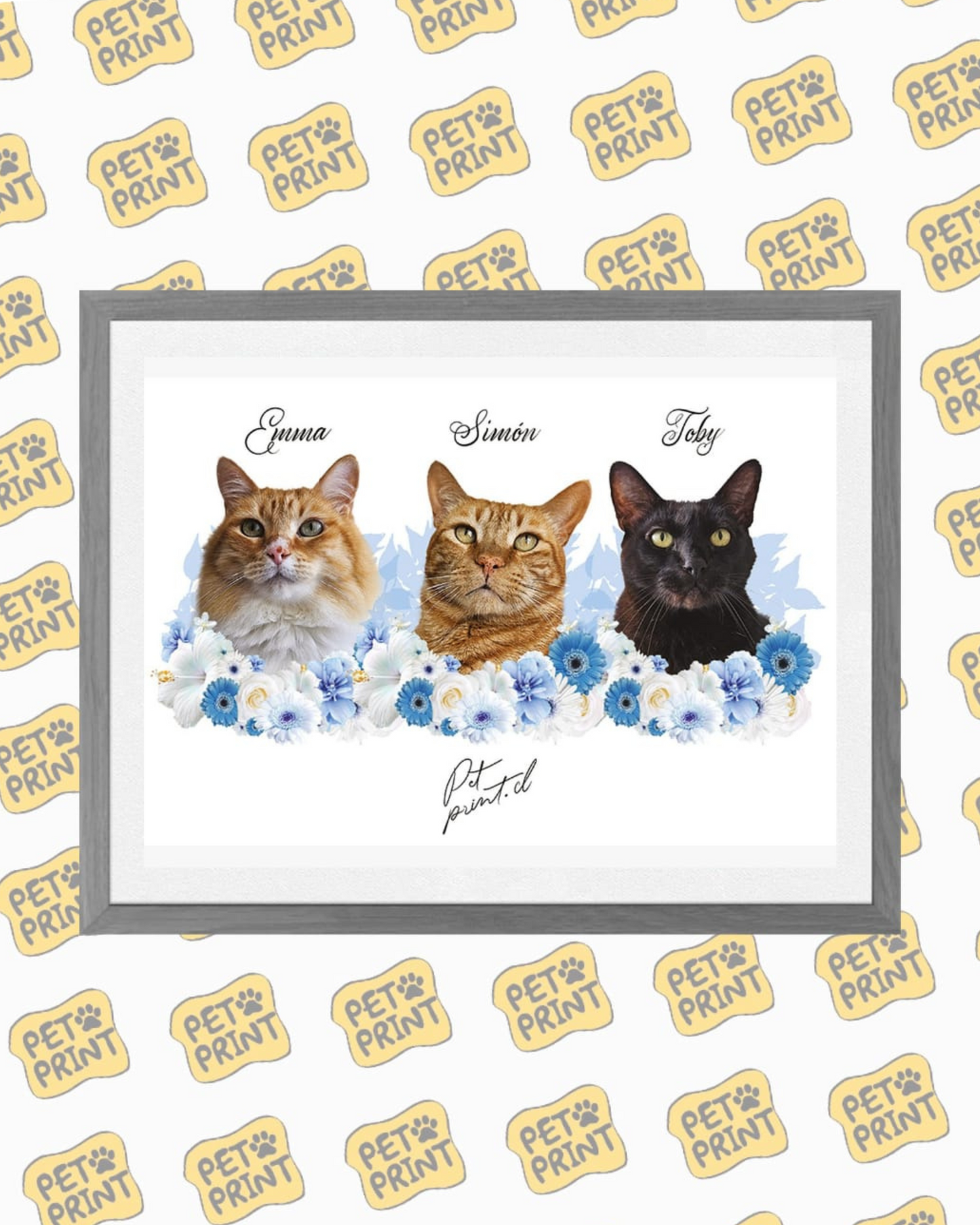 Cuadro enmarcado- Equipo floral en Celeste