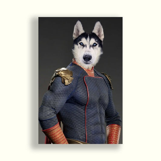 Perro Husky con el traje de Homelander (the boys) - Pet Print Product