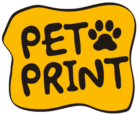 Logo de pet print con letras negras y fondo amarillo