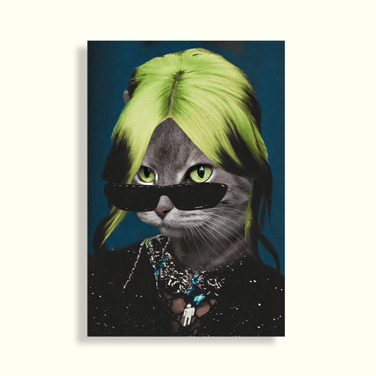 Gatito con pelo y ropa de Billie Eilish